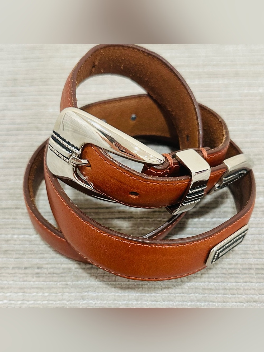 Alexander Julian Brown Leather Tapered Western Belt Silver Buckle 6408500 Sz 36